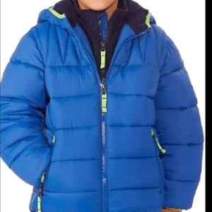 Brand new Snozu boys puffer with comfy fleece inner bib and matching knit hat